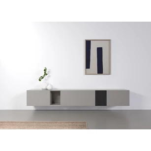 Sfeerfoto Tv-kast Capri Riva 956 matte lak lichtgrijs eik zwart hout Coesel