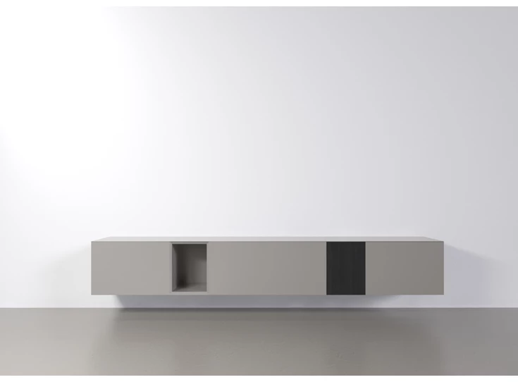 Tv-kast Capri Riva 956 matte lak lichtgrijs eik zwart hout Coesel