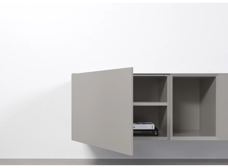 Open Tv-kast Capri Riva 956 matte lak lichtgrijs eik zwart hout Coesel