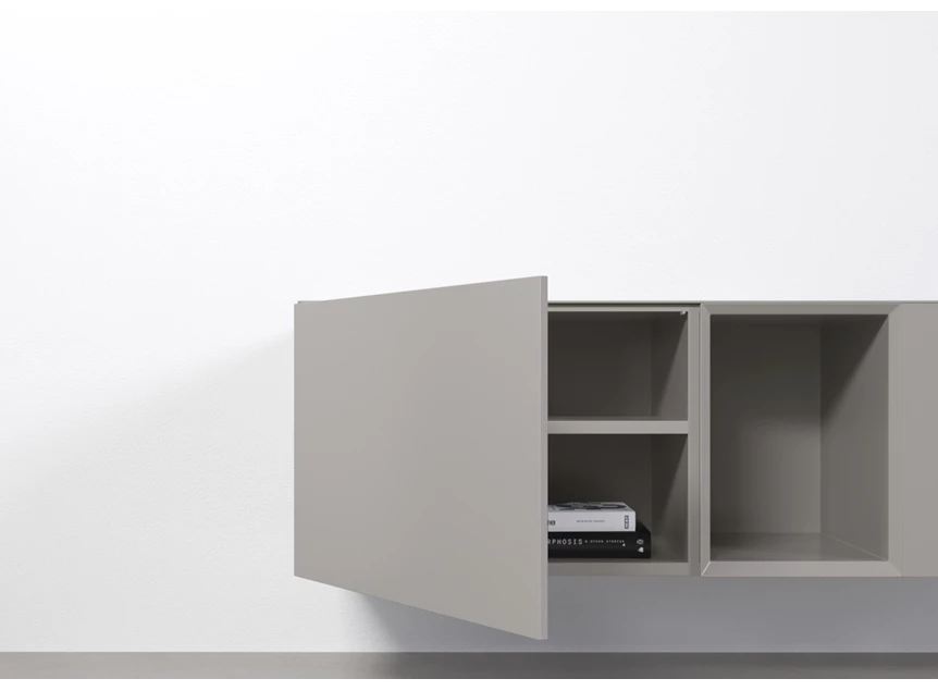 Open Tv-kast Capri Riva 956 matte lak lichtgrijs eik zwart hout Coesel