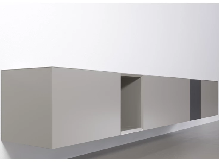 Zijkant Tv-kast Capri Riva 956 matte lak lichtgrijs eik zwart hout Coesel