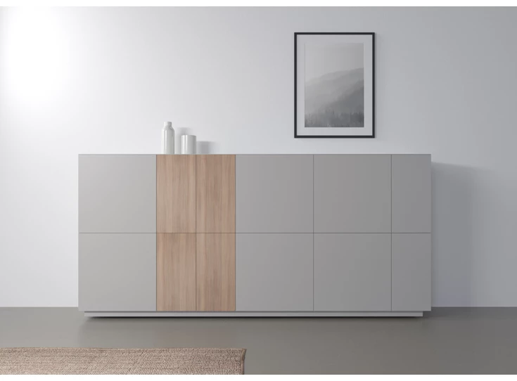 Sfeerfoto Barkast Capri Riva 840 matte lak lichtgrijs eik hout Coesel