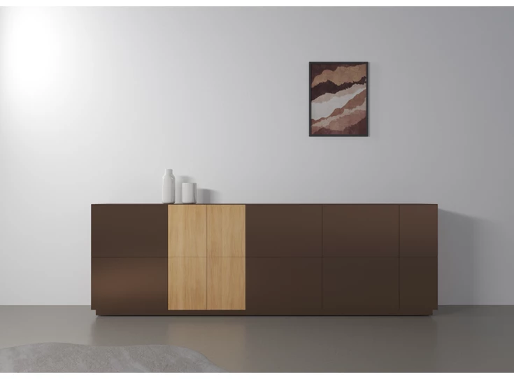 Sfeerfoto Dressoir Capri Riva 810 matte lak dark taupe eik hout Coesel