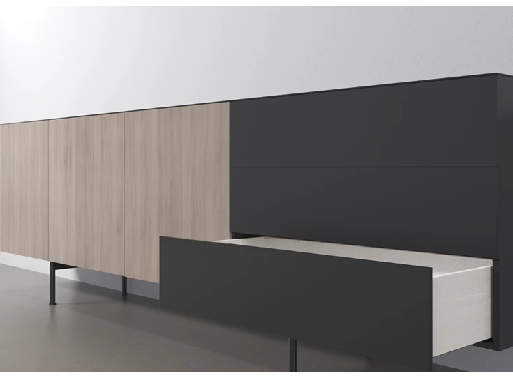 Lade Dressoir Capri Riva 740 matte lak zwart eik hout Coesel