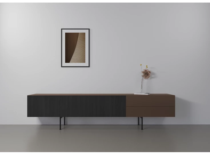 Sfeerfoto Tv-kast Capri Riva 640 matte lak brons eik zwart hout Coesel