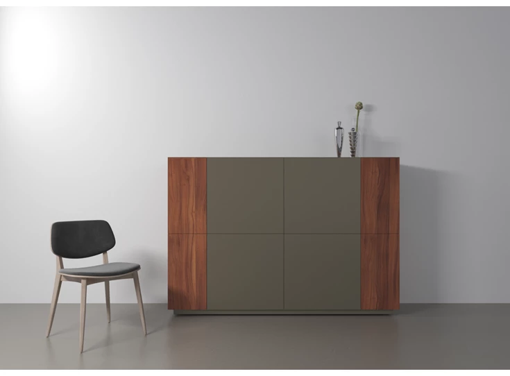 Sfeerfoto Barkast Capri Riva 560 matte lak taupe noten hout Coesel