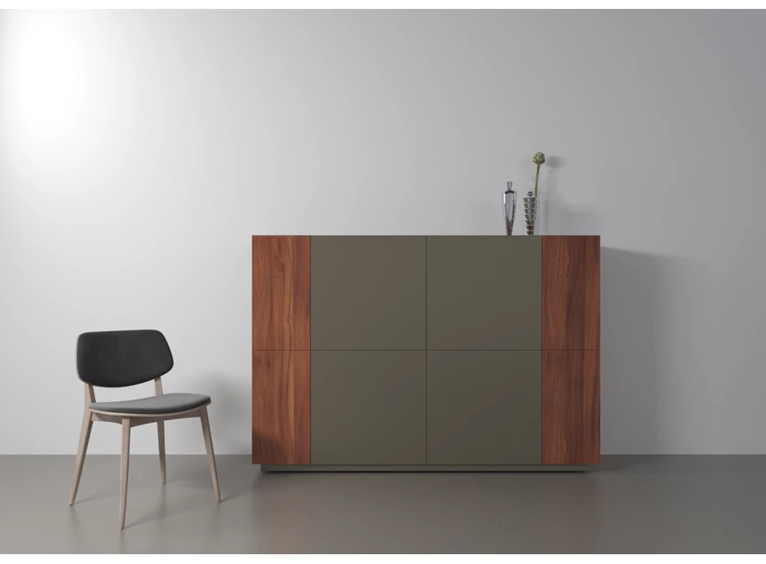 Sfeerfoto Barkast Capri Riva 560 matte lak taupe noten hout Coesel