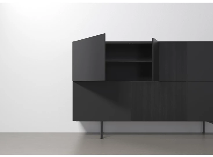 Open Dressoir Capri Riva 540 matte lak zwart eik zwart hout Coesel