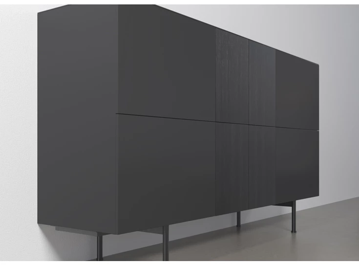 Zijkant Dressoir Capri Riva 540 matte lak zwart eik zwart hout Coesel