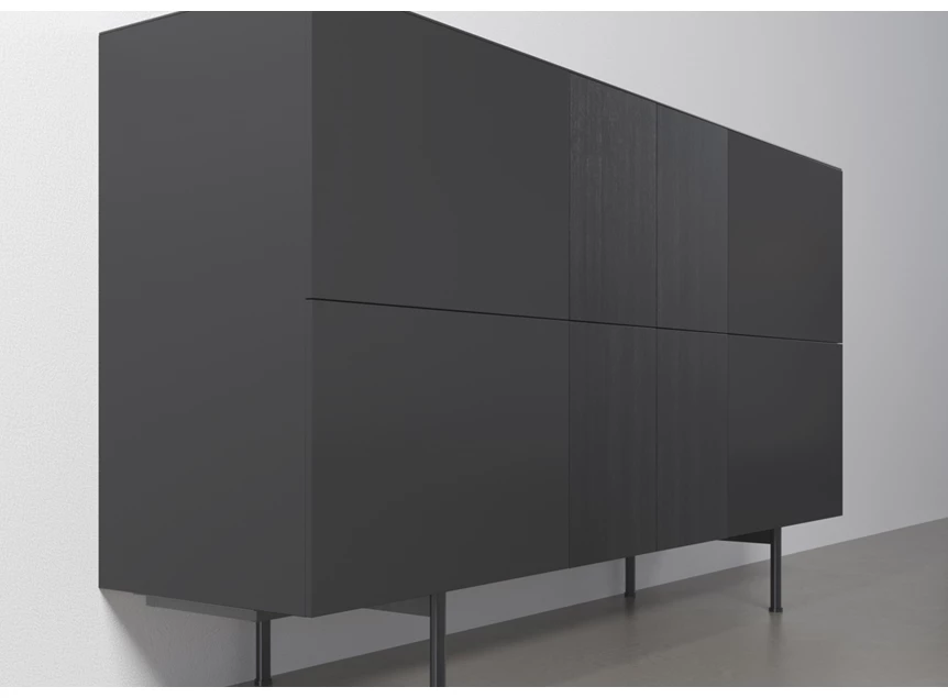 Zijkant Dressoir Capri Riva 540 matte lak zwart eik zwart hout Coesel