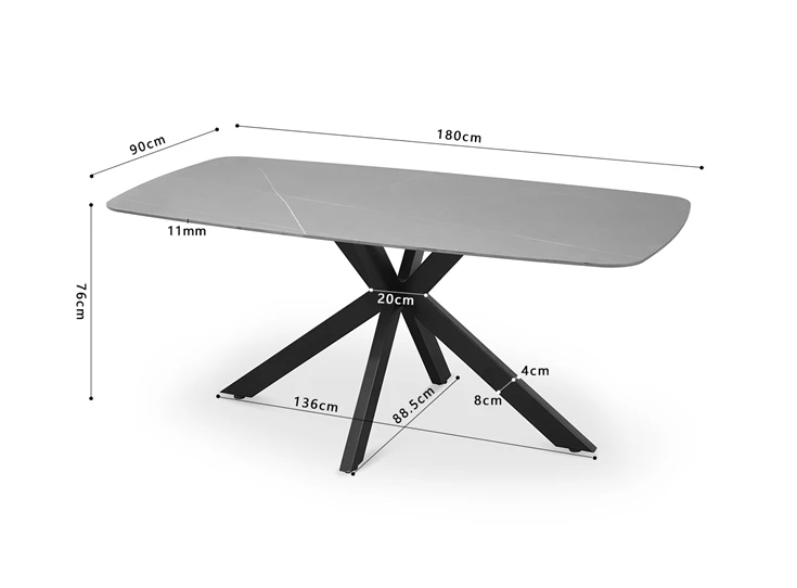 Apollo tafel- 180cm- deens- ovaal- steen- grijs- afmetingen