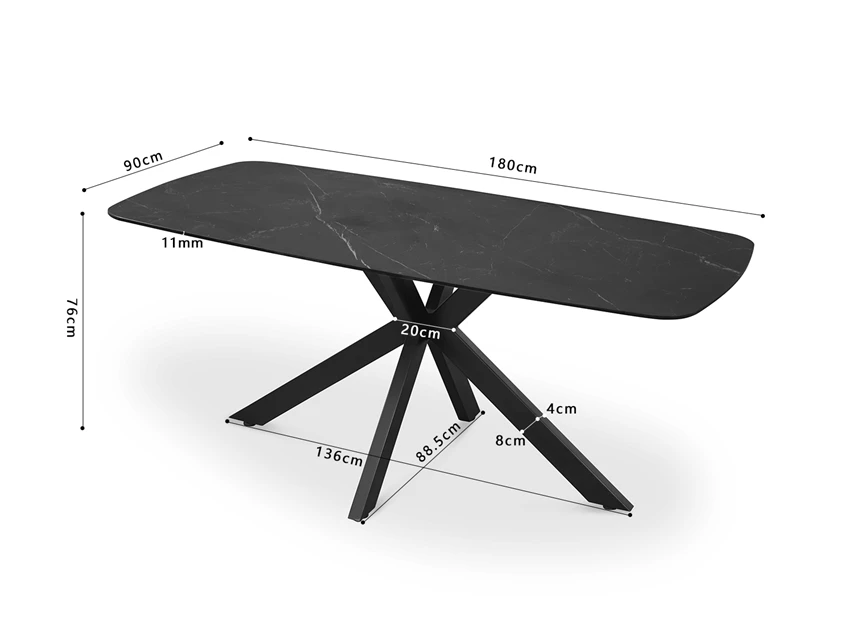 Apollo tafel- 180cm- deens- ovaal- steen- zwart- afmetingen
