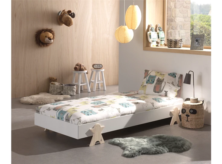 MDBE9214 smiley modula kinderbed massief grenen inclusief lattenbodem bed 90x200cm wit stapelbaar mdf vipack