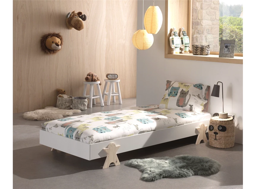 MDBE9214 smiley modula kinderbed massief grenen inclusief lattenbodem bed 90x200cm wit stapelbaar mdf vipack