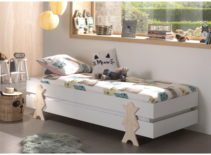 MDBE9214 smiley modula lattenbodem bed 90x200cm wit stapelbaar mdf vipack kinderbed massief grenen inclusief