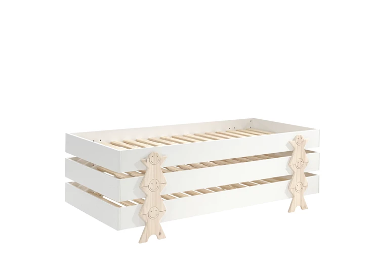 MDBE9214 bed 90x200cm smiley modula lattenbodem wit stapelbaar mdf vipack kinderbed massief grenen inclusief
