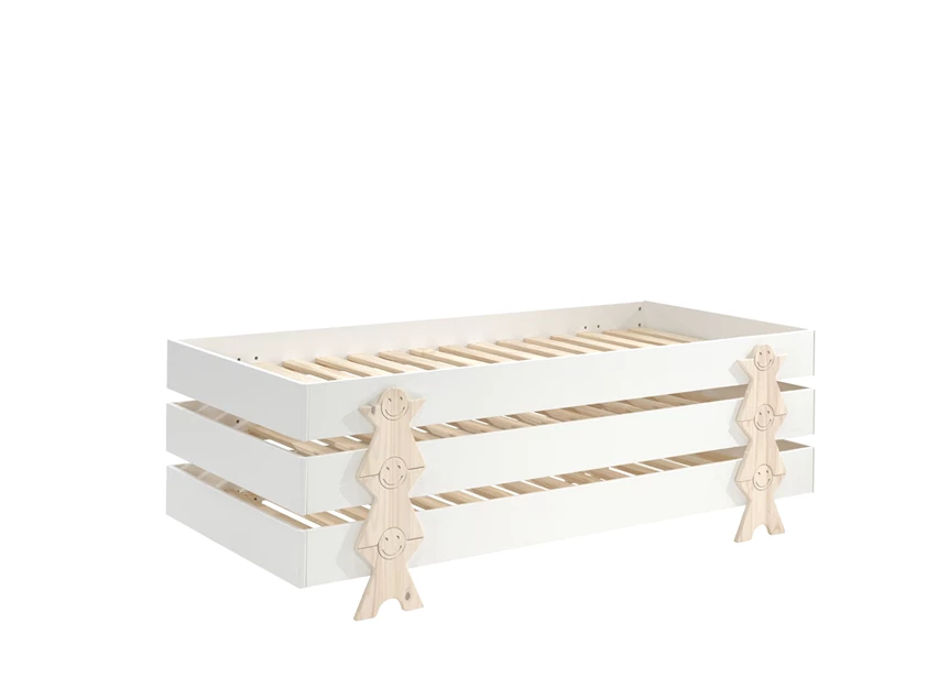MDBE9214 bed 90x200cm smiley modula lattenbodem wit stapelbaar mdf vipack kinderbed massief grenen inclusief