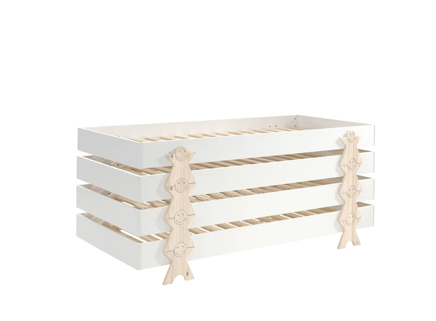 MDBE9214 wit stapelbaar mdf vipack kinderbed massief grenen inclusief bed 90x200cm smiley modula lattenbodem