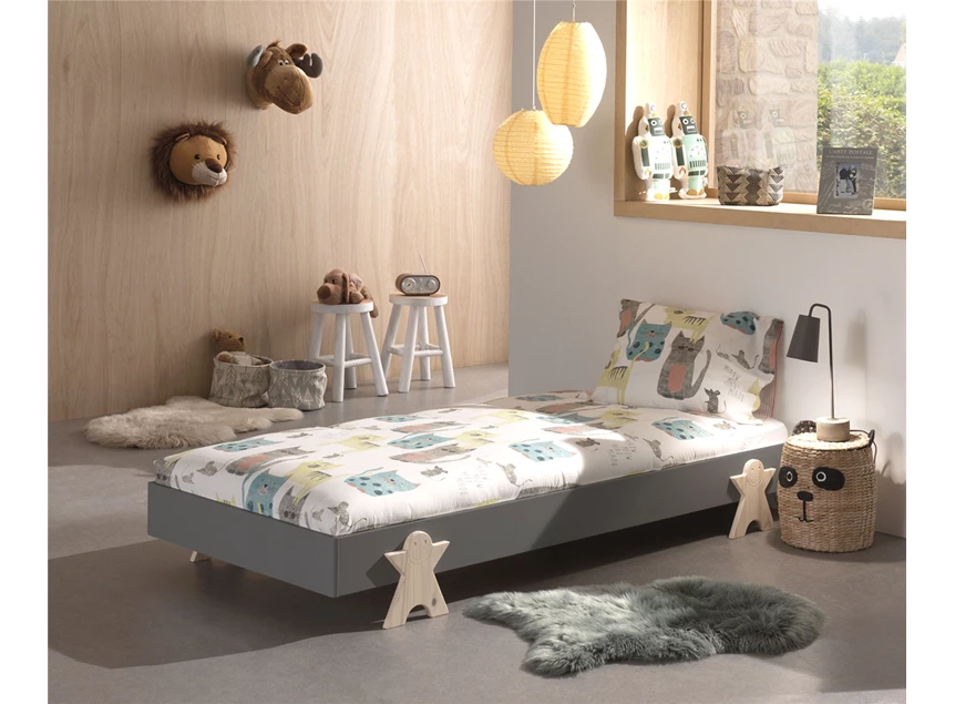 MDBE9215 grijs grenen inclusief bed 90x200cm smiley modula lattenbodem mdf stapelbaar vipack kinderbed massief