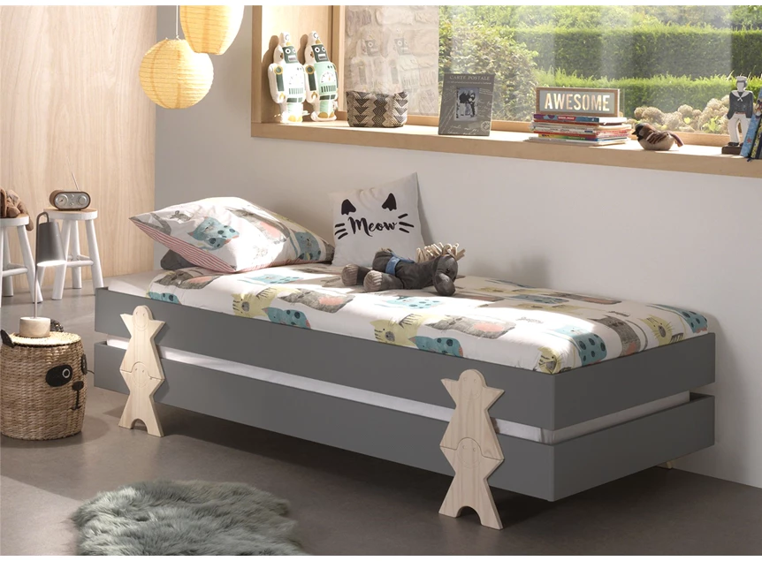MDBE9215 grijs stapelbaar inclusief bed 90x200cm smiley modula lattenbodem mdf vipack kinderbed massief grenen