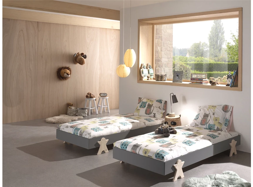 MDBE9215 grijs stapelbaar smiley modula lattenbodem mdf vipack kinderbed massief grenen inclusief bed 90x200cm