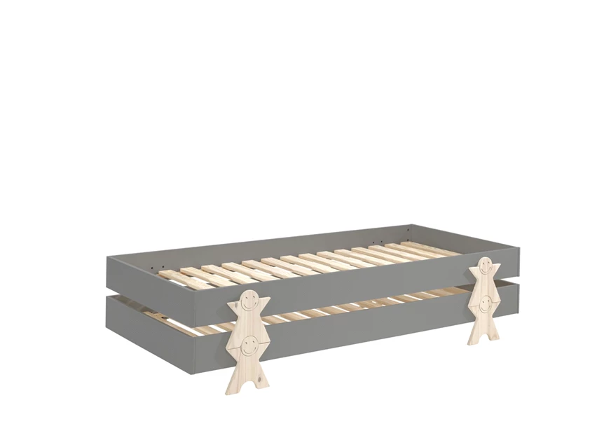 MDBE9215 vipack kinderbed massief grenen inclusief bed 90x200cm stapelbaar smiley modula lattenbodem grijs mdf