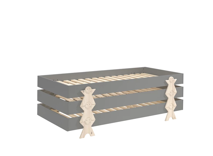 MDBE9215 vipack kinderbed grenen inclusief bed 90x200cm stapelbaar smiley modula lattenbodem grijs mdf massief