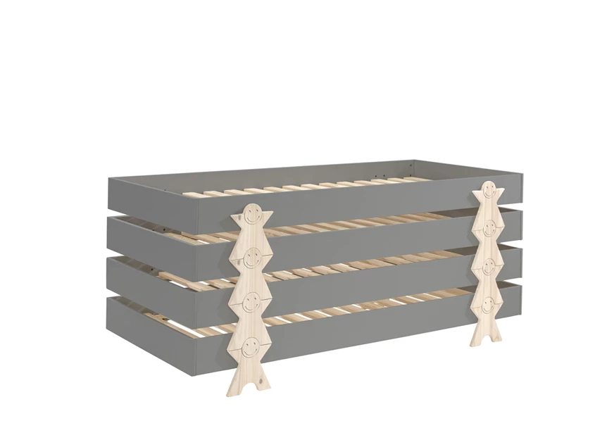MDBE9215 vipack grenen inclusief bed 90x200cm stapelbaar smiley modula lattenbodem grijs mdf massief kinderbed