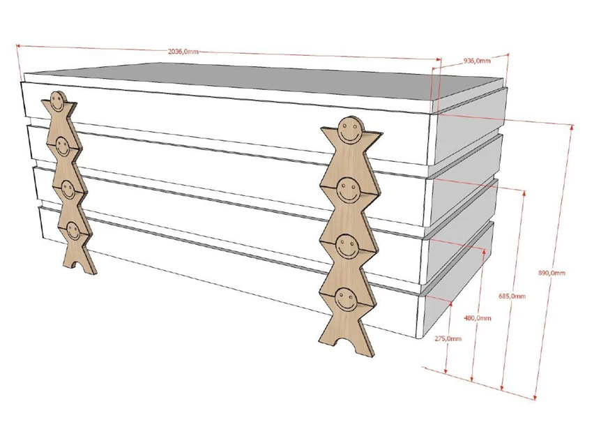 MDBE9215 vipack kinderbed inclusief grenen bed 90x200cm stapelbaar smiley modula lattenbodem grijs mdf massief