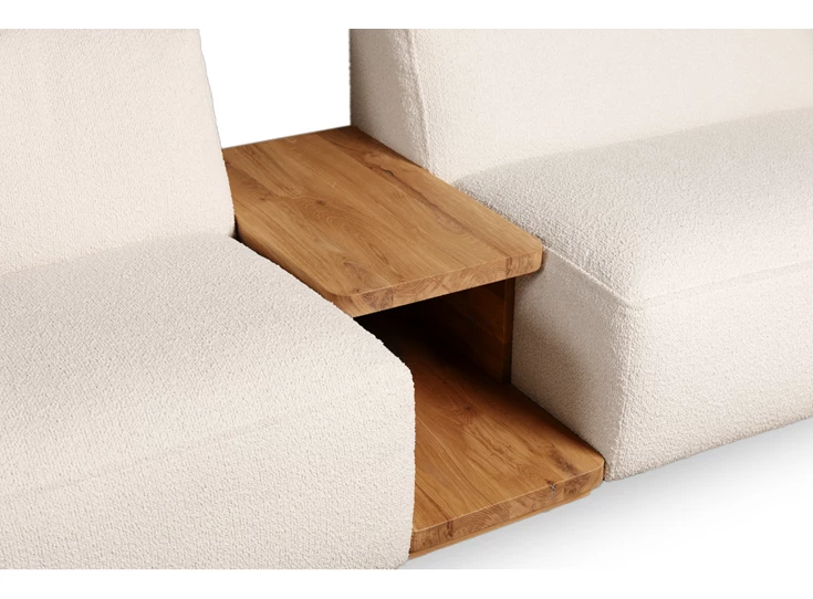 Detail Schuine zetel Wills met longchair en tussenkast stof Cartel Living