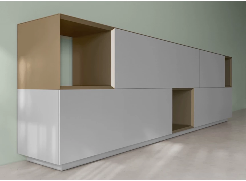 Zijkant Dressoir Capri opstelling 3064 matte lak grijs Coesel