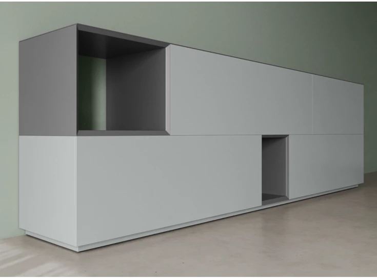 Zijkant Dressoir Capri opstelling 2757 matte lak lichtgrijs Coesel