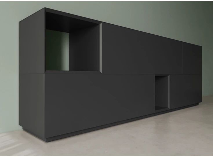 Zijkant Dressoir Capri opstelling 2450 matte lak zwart Coesel