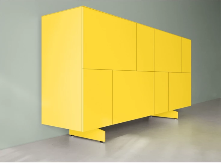 Zijkant Dressoir Capri opstelling 540 hoogglans geel Coesel