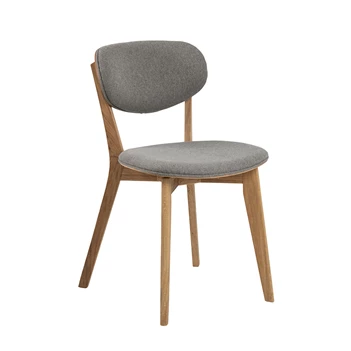 Stoel Minsk in eik met gestofeerde zitting grijs eetkamerstoel vooraanzicht