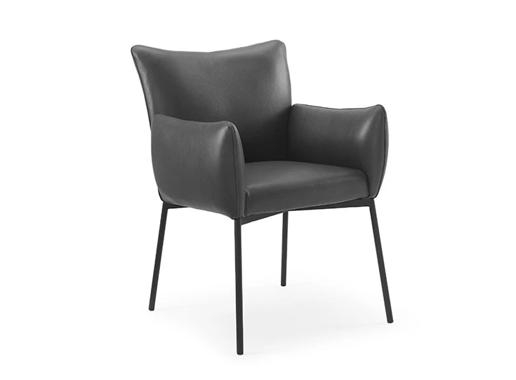 Armstoel Ancona in leder Antracite schuin voorkant.jpg