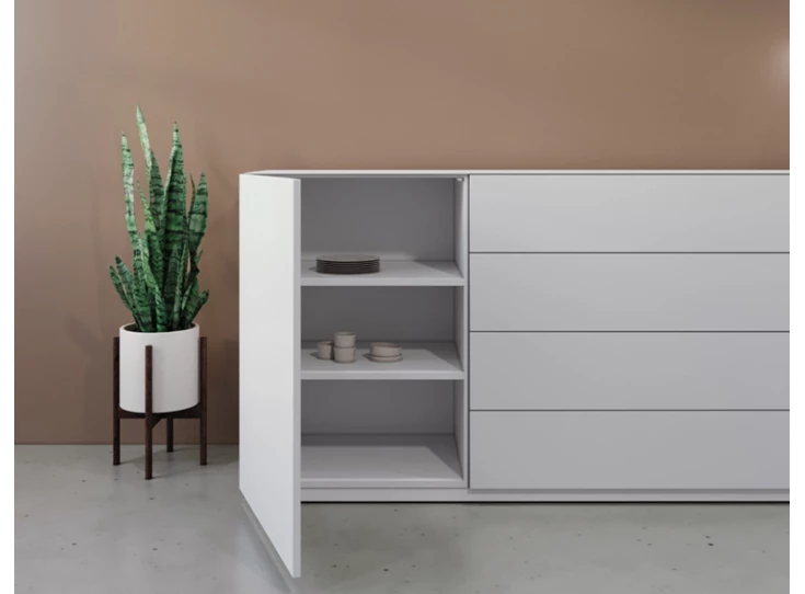 Binnenkant Dressoir Cobra Select opstelling 1677 matte lak wit Coesel