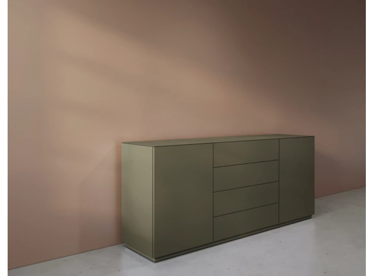 Zijkant Dressoir Cobra Select opstelling 1677 matte lak olijfgroen Coesel