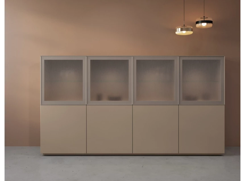 Vitrinekast Cobra Select opstelling 980-GL4 matte lak zand Coesel