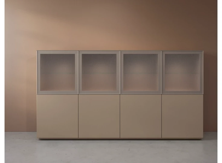 Front Vitrinekast Cobra Select opstelling 980-GL4 matte lak zand Coesel