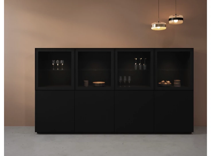 Vitrinekast Cobra Select opstelling 980-GL4 matte lak zwart Coesel