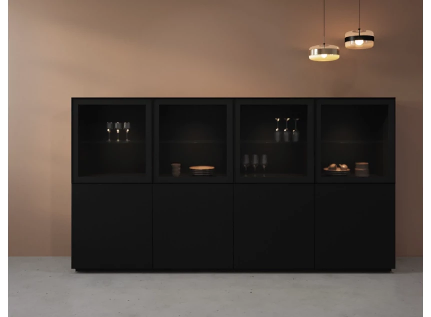 Vitrinekast Cobra Select opstelling 980-GL4 matte lak zwart Coesel