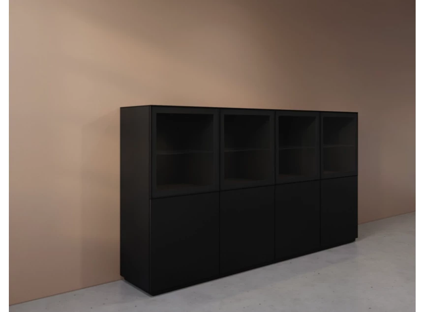 Zijkant Vitrinekast Cobra Select opstelling 980-GL4 matte lak zwart Coesel