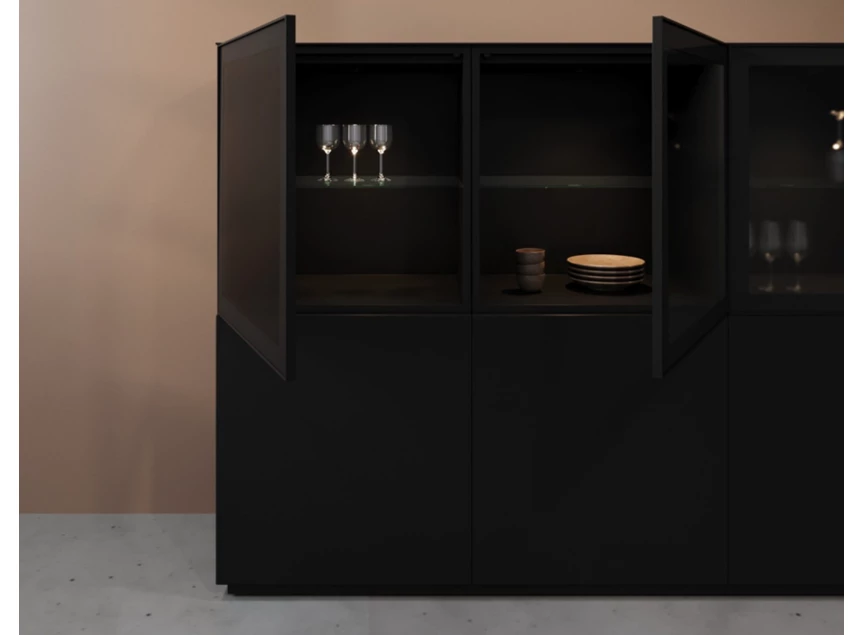 Binnenkant Vitrinekast Cobra Select opstelling 980-GL4 matte lak zwart Coesel