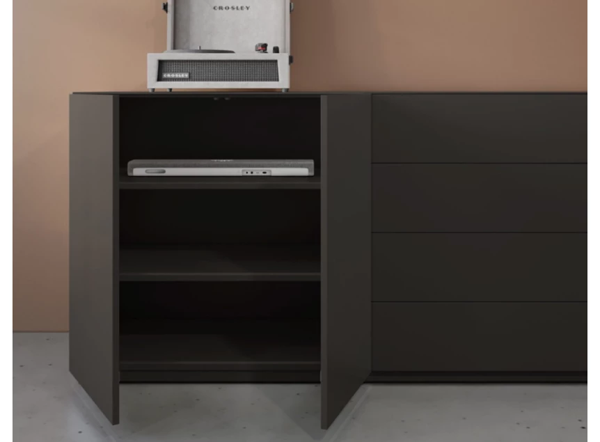 Binnenkant Dressoir Cobra Select opstelling 809 matte lak zwart Coesel