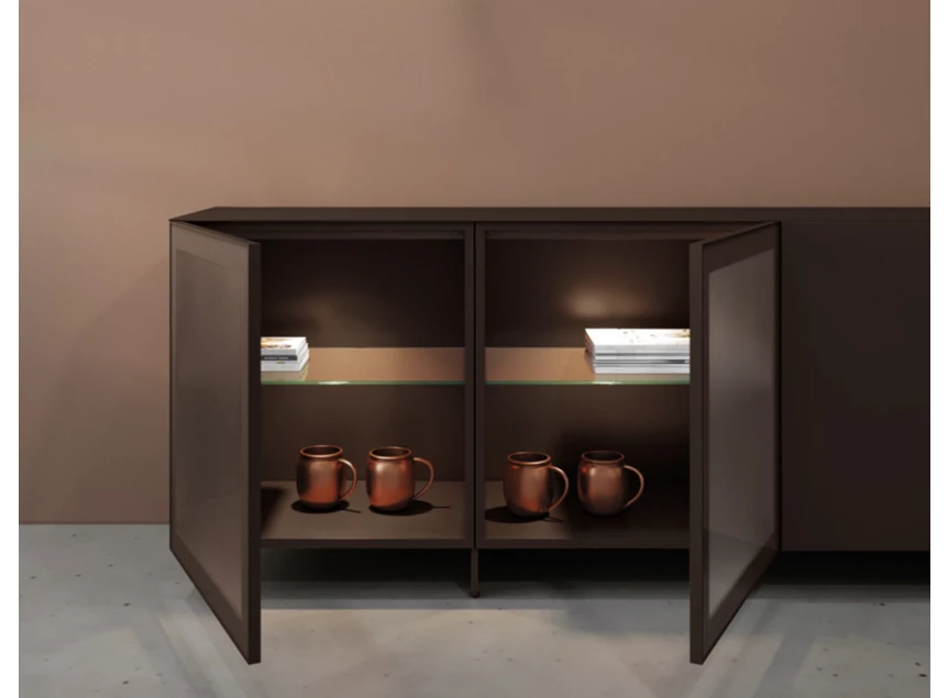 Binnenkant Dressoir Cobra Select opstelling 680-GL2 matte lak brons Coesel