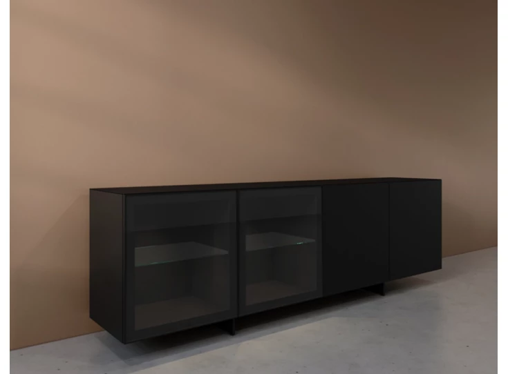 Zijkant Dressoir Cobra Select opstelling 680-GL2 matte lak zwart Coesel