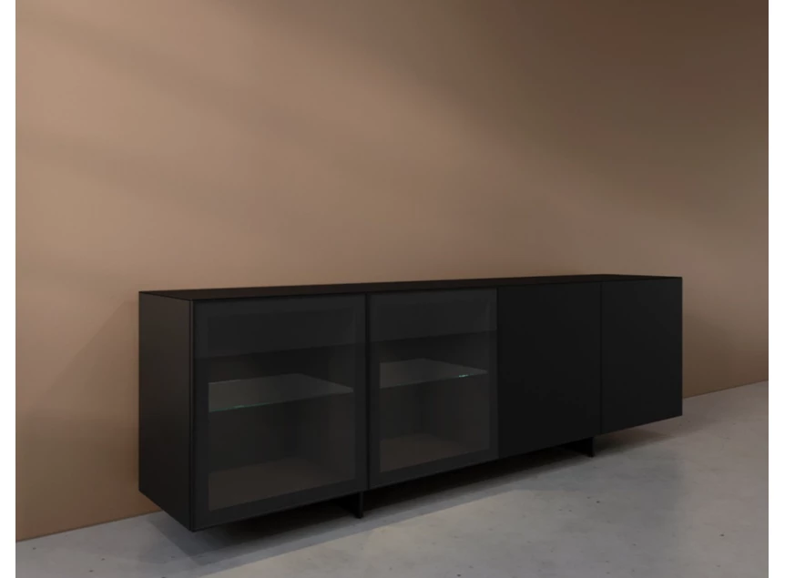 Zijkant Dressoir Cobra Select opstelling 680-GL2 matte lak zwart Coesel