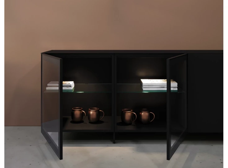 Binnenkant Dressoir Cobra Select opstelling 680-GL2 matte lak zwart Coesel