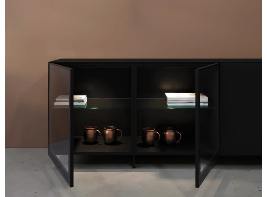 Binnenkant Dressoir Cobra Select opstelling 680-GL2 matte lak zwart Coesel